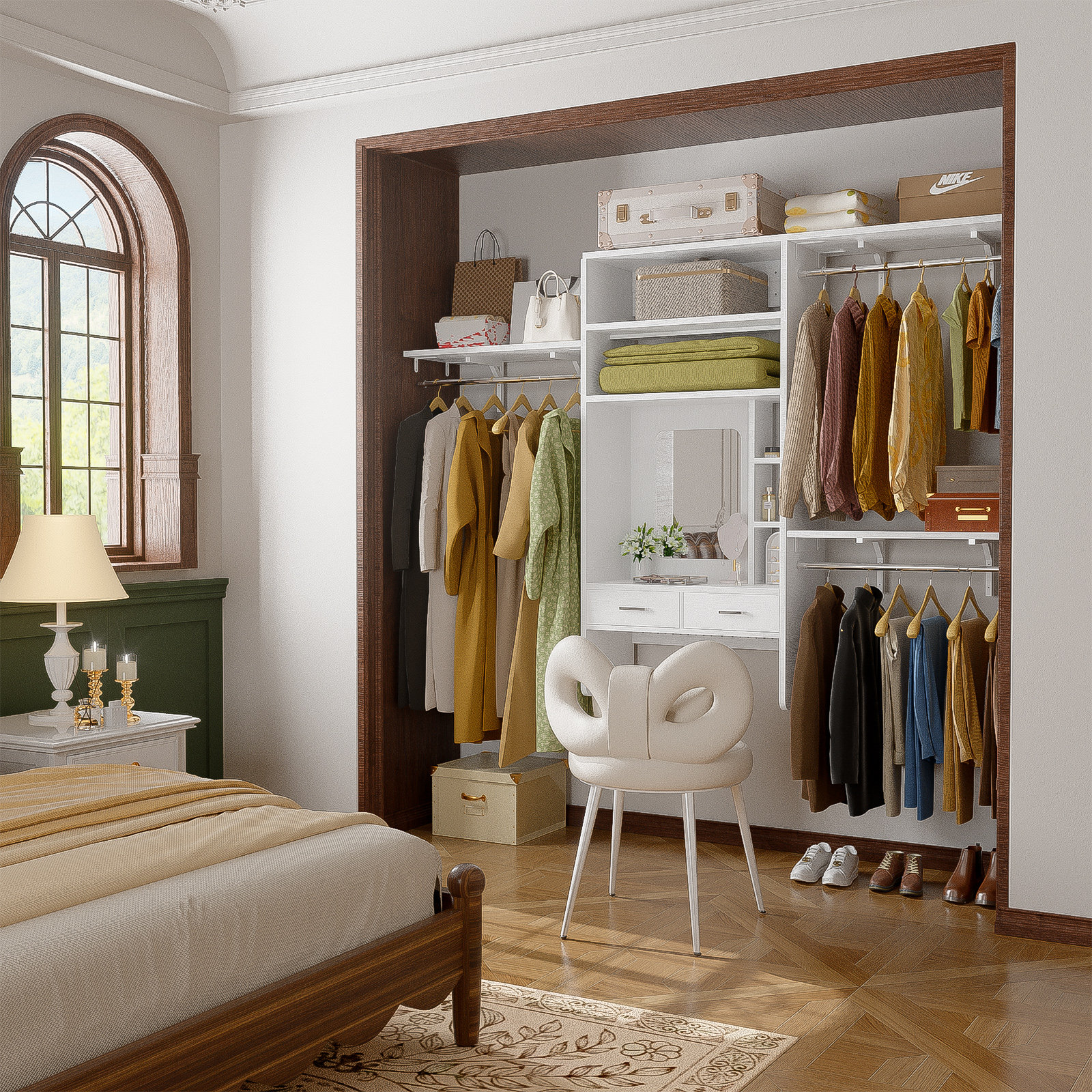 Rebrilliant Sendija 96'' W Closet System with Vanity Desk | Wayfair